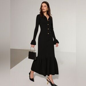 Commense Black Long Sleeve Maxi Dress